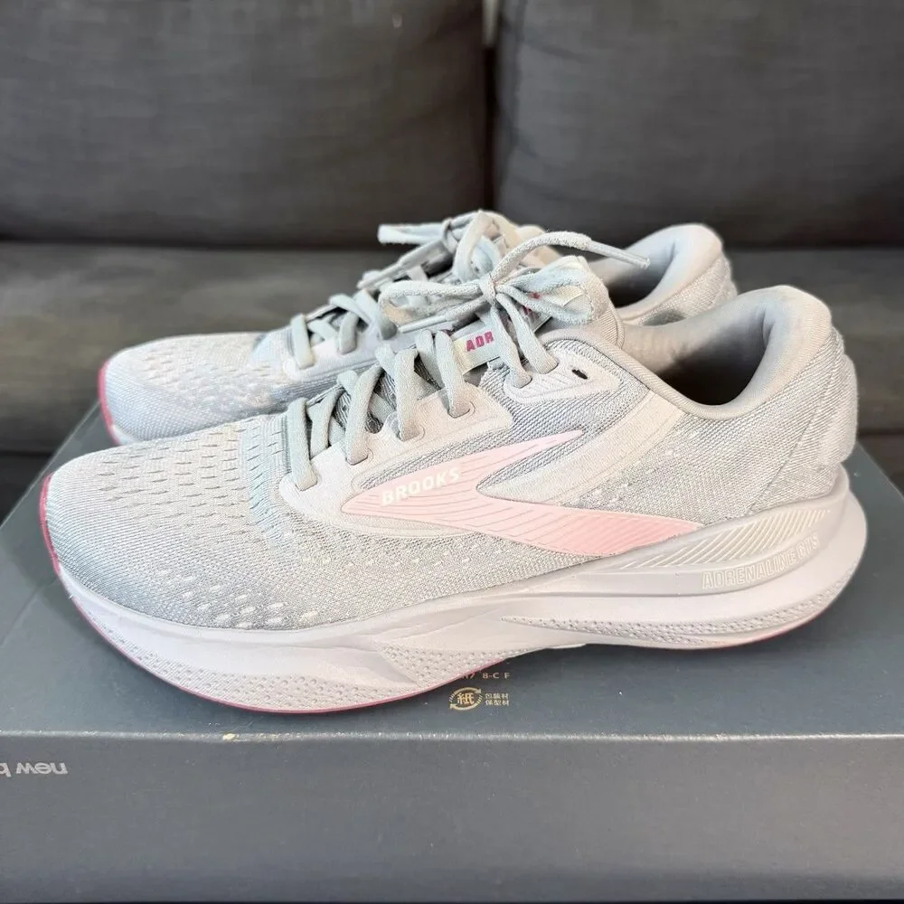 Brooks Adrenaline GTS 24 Grey Pink Road Running Shoes Women's Size 8.5 D Wide